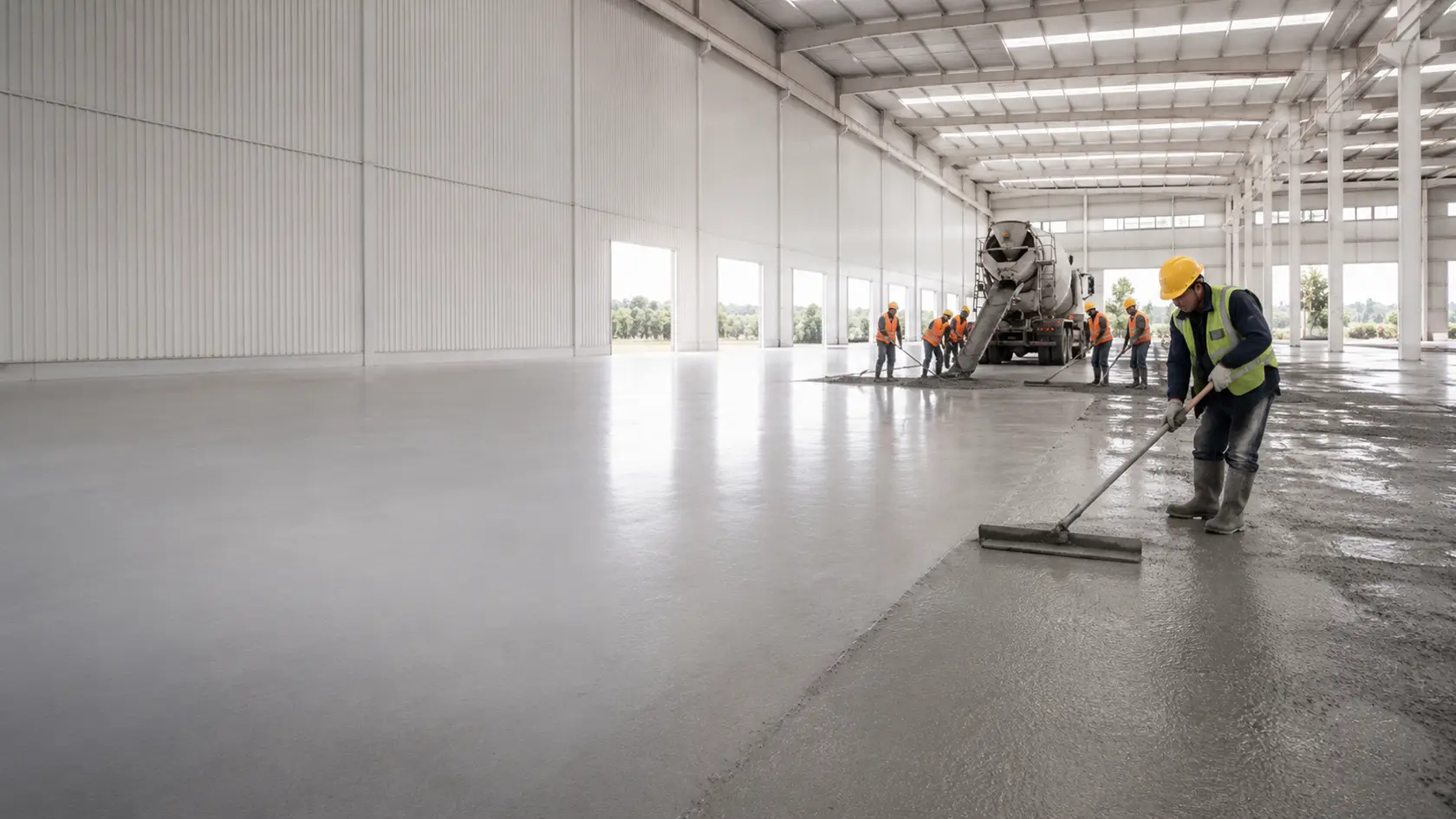Terminación de piso industrial de hormigón en nave