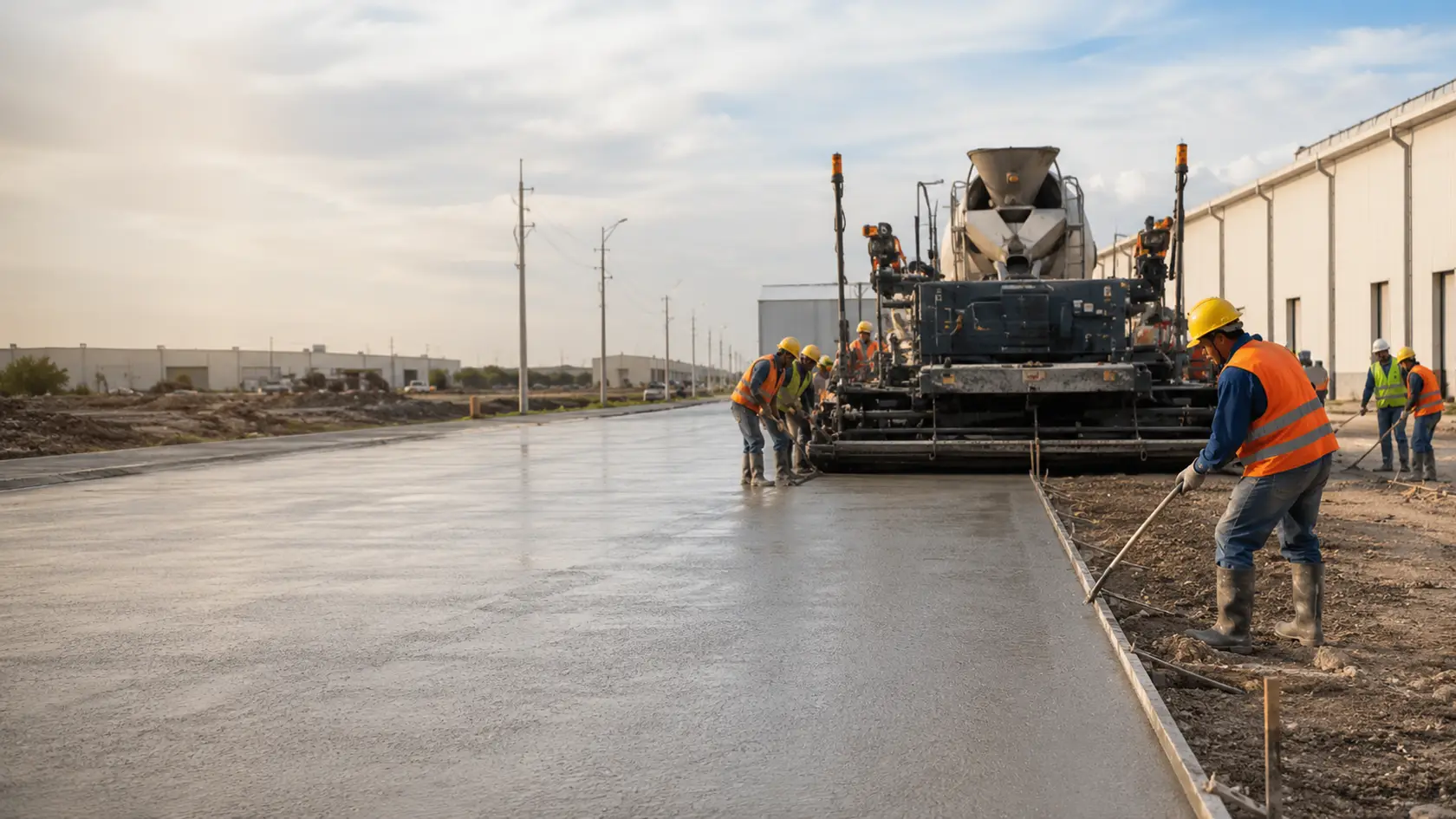 Pavimentación de hormigón con pavimentadora